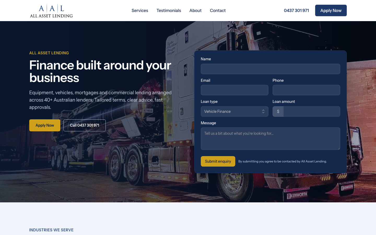 All Asset Lending — client website by Venture Drake